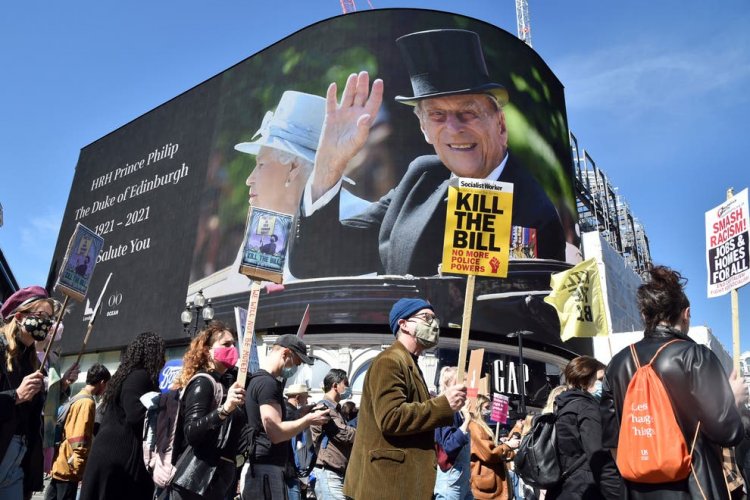 Thousands march for Kill the Bill protests on day of Duke of Edinburghs funeral
