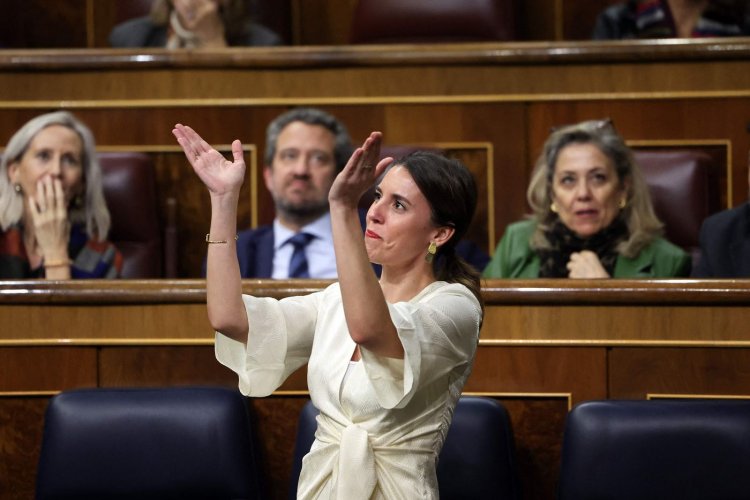 Spanish Minister for Equality Irene Montero celebrates Spanish legislation granting paid menstrual leave